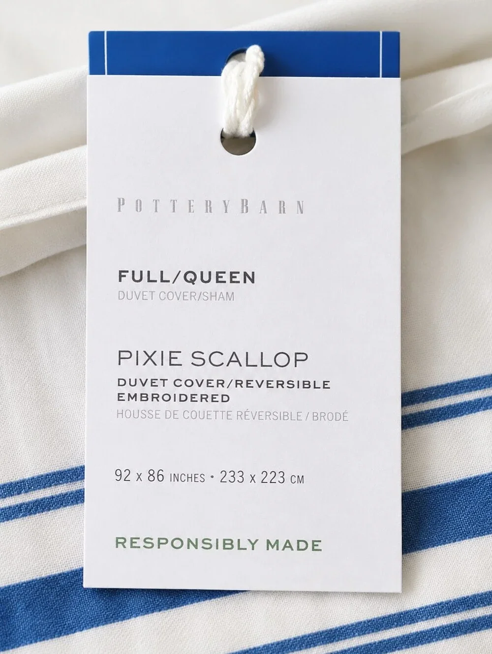 Pottery Barn Mark D. Sikes Pixie Scallop Reversible Duvet Cover Full/Queen NWT